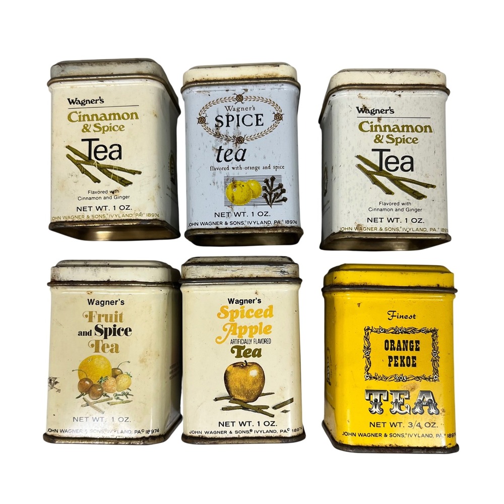 Vintage John Wagner & Sons Tea Tins Set of 6 Spiced tea canisters